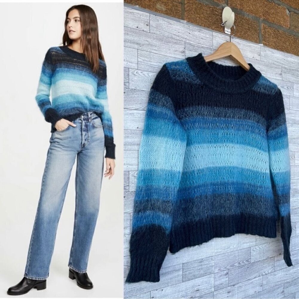 BA&SH Blue Stripe Boo Open Loose KnitMohair Wool Blend Pullover size 6